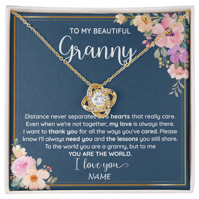 Love Knot Necklace 18K Yellow Gold Finish | 1 | Personalized To My Beautiful Granny Necklace From Grandkids Granddaughter You Are The World Granny Birthday Mothers Day Customized Gift Box Message Card | siriusteestore