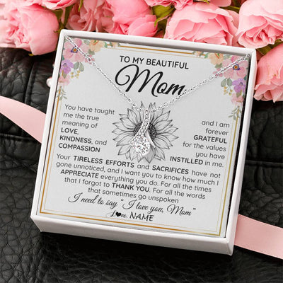 Alluring Beauty Necklace 14K White Gold Finish | Personalized To My Beautiful Mom From Daughter Son Necklace Say I Love You Mom Birthday Mothers Day Christmas Jewelry Customized Gift Box Message Card | siriusteestore