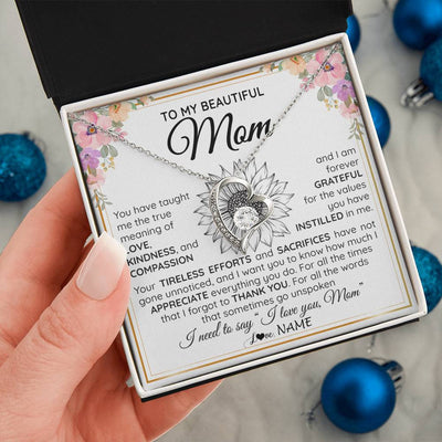 Forever Love Necklace 14K White Gold Finish | Personalized To My Beautiful Mom From Daughter Son Necklace Say I Love You Mom Birthday Mothers Day Christmas Jewelry Customized Gift Box Message Card | siriusteestore