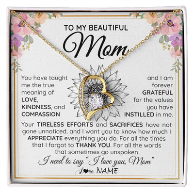 Forever Love Necklace 18K Yellow Gold Finish | Personalized To My Beautiful Mom From Daughter Son Necklace Say I Love You Mom Birthday Mothers Day Christmas Jewelry Customized Gift Box Message Card | siriusteestore