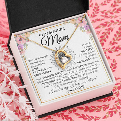 Forever Love Necklace 18K Yellow Gold Finish | Personalized To My Beautiful Mom From Daughter Son Necklace Say I Love You Mom Birthday Mothers Day Christmas Jewelry Customized Gift Box Message Card | siriusteestore