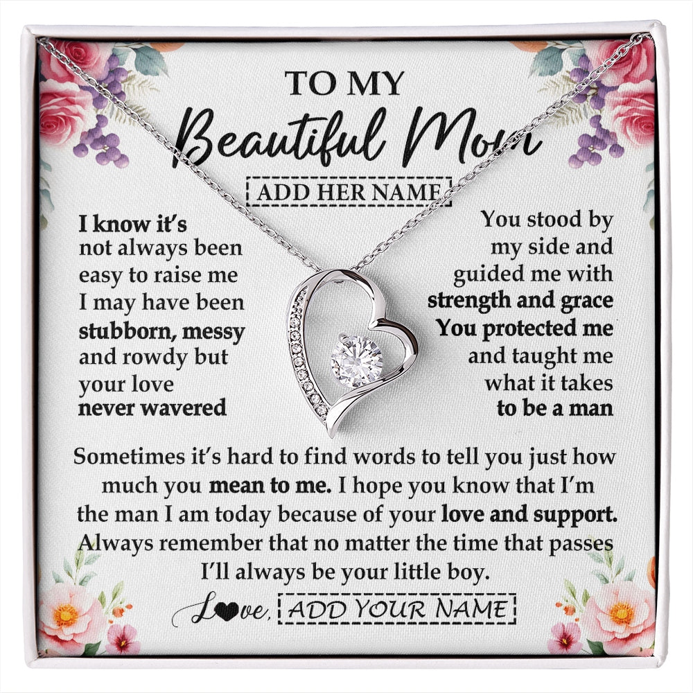 Forever Love Necklace 14K White Gold Finish | 1 | Personalized To My Beautiful Mom Gifts From Son Daughter Necklace Love You Jewelry Gifts For Loving Mothers Day Birthday Christmas Custom Gift Box Message Card | https://siriusteestore.