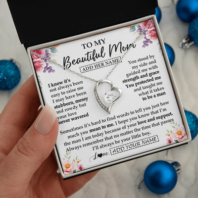 Forever Love Necklace 14K White Gold Finish | 2 | Personalized To My Beautiful Mom Gifts From Son Daughter Necklace Love You Jewelry Gifts For Loving Mothers Day Birthday Christmas Custom Gift Box Message Card | https://siriusteestore.
