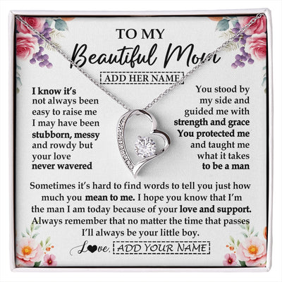 Forever Love Necklace 14K White Gold Finish | 1 | Personalized To My Beautiful Mom Gifts From Son Daughter Necklace Love You Jewelry Gifts For Loving Mothers Day Birthday Christmas Custom Gift Box Message Card | https://siriusteestore.
