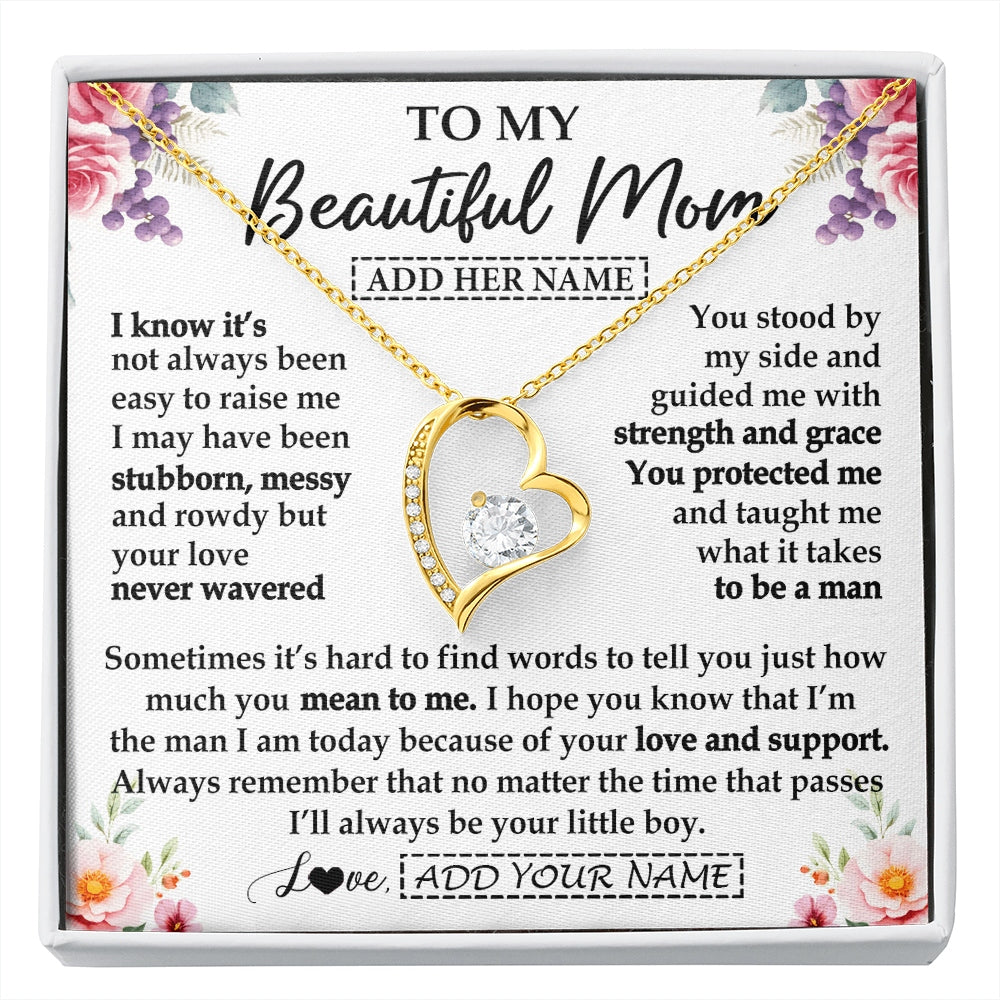 Forever Love Necklace 18K Yellow Gold Finish | 1 | Personalized To My Beautiful Mom Gifts From Son Daughter Necklace Love You Jewelry Gifts For Loving Mothers Day Birthday Christmas Custom Gift Box Message Card | https://siriusteestore.