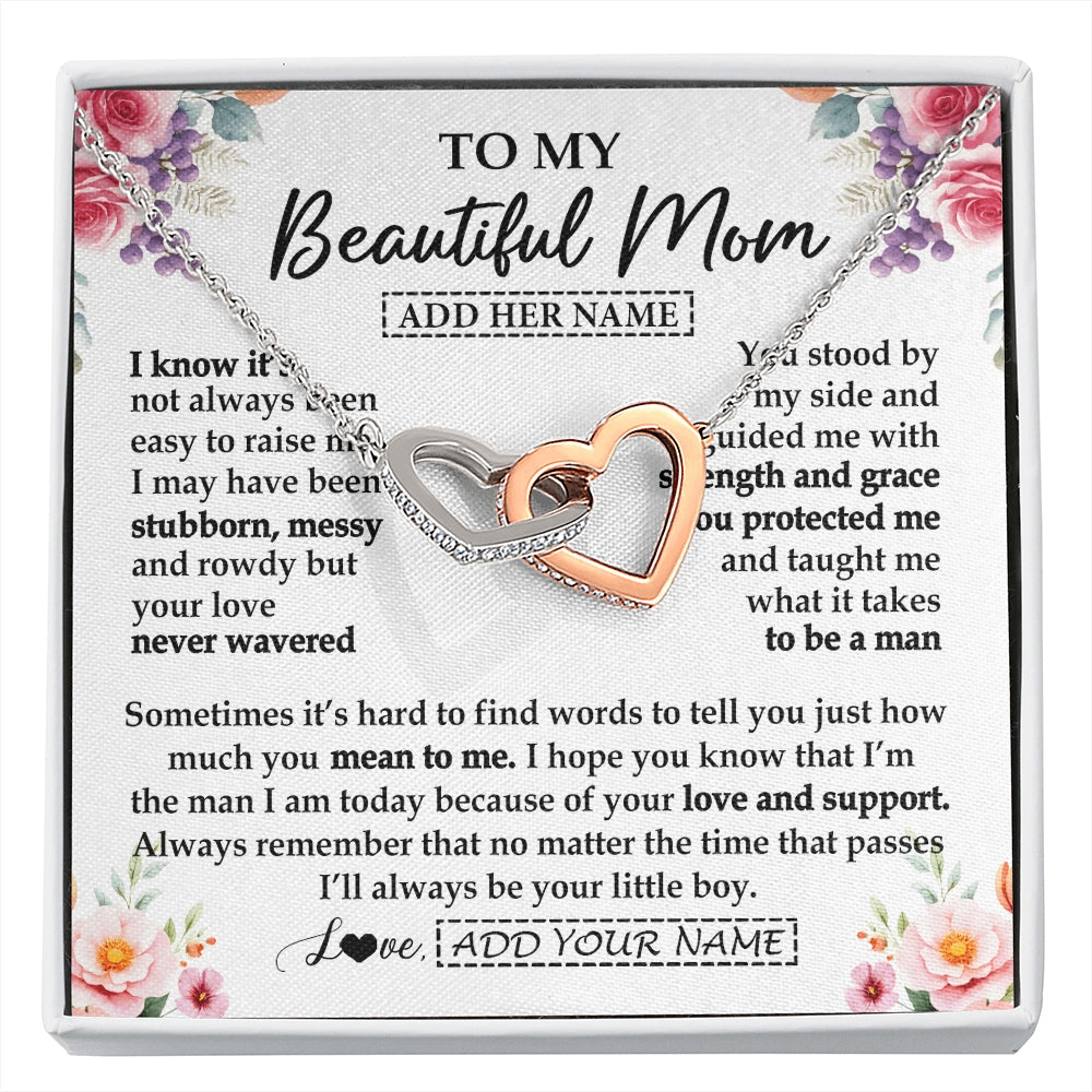 Interlocking Hearts Necklace Stainless Steel & Rose Gold Finish | 1 | Personalized To My Beautiful Mom Gifts From Son Daughter Necklace Love You Jewelry Gifts For Loving Mothers Day Birthday Christmas Custom Gift Box Message Card | https://siriusteestore.