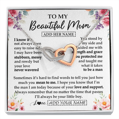 Interlocking Hearts Necklace Stainless Steel & Rose Gold Finish | 1 | Personalized To My Beautiful Mom Gifts From Son Daughter Necklace Love You Jewelry Gifts For Loving Mothers Day Birthday Christmas Custom Gift Box Message Card | https://siriusteestore.