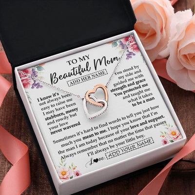 Interlocking Hearts Necklace Stainless Steel & Rose Gold Finish | 2 | Personalized To My Beautiful Mom Gifts From Son Daughter Necklace Love You Jewelry Gifts For Loving Mothers Day Birthday Christmas Custom Gift Box Message Card | https://siriusteestore.
