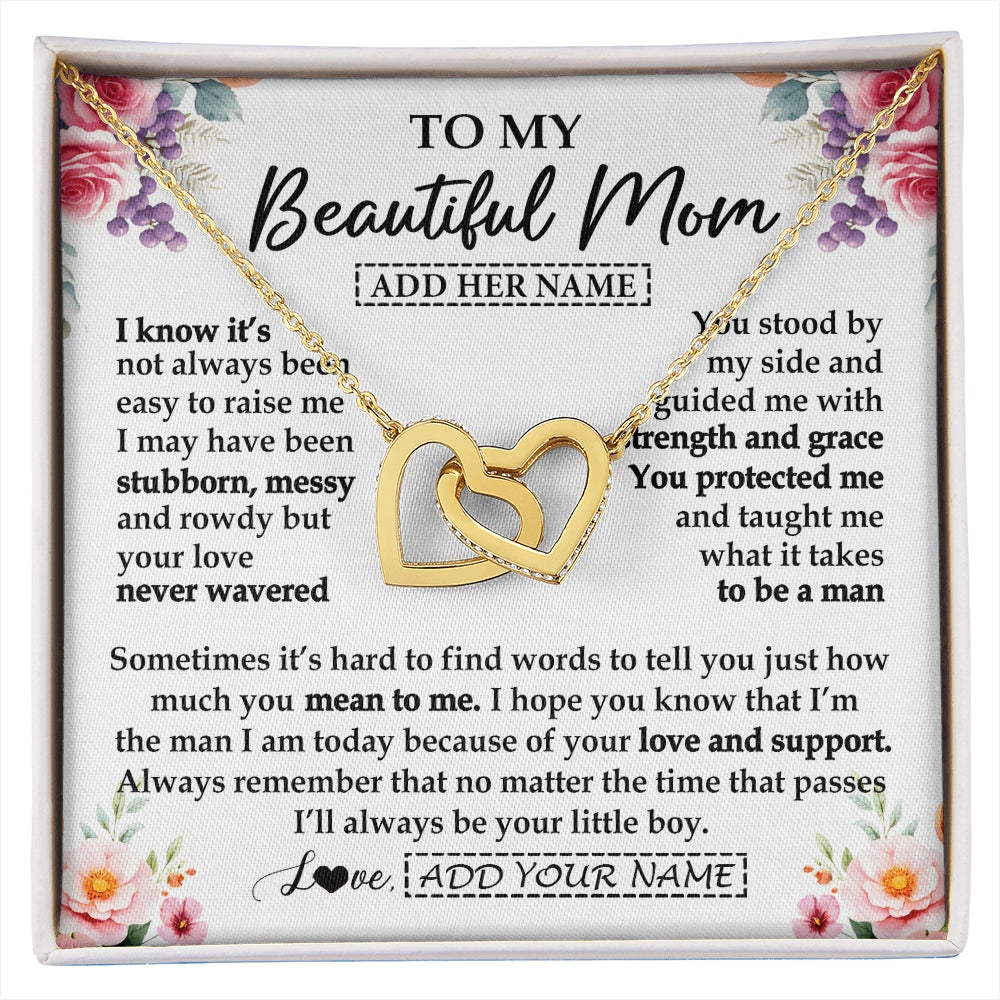 Interlocking Hearts Necklace 18K Yellow Gold Finish | 1 | Personalized To My Beautiful Mom Gifts From Son Daughter Necklace Love You Jewelry Gifts For Loving Mothers Day Birthday Christmas Custom Gift Box Message Card | https://siriusteestore.