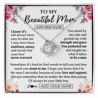 Love Knot Necklace 14K White Gold Finish | 1 | Personalized To My Beautiful Mom Gifts From Son Daughter Necklace Love You Jewelry Gifts For Loving Mothers Day Birthday Christmas Custom Gift Box Message Card | https://siriusteestore.