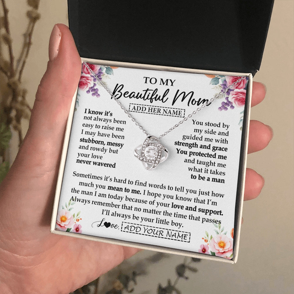 Love Knot Necklace 14K White Gold Finish | 2 | Personalized To My Beautiful Mom Gifts From Son Daughter Necklace Love You Jewelry Gifts For Loving Mothers Day Birthday Christmas Custom Gift Box Message Card | https://siriusteestore.