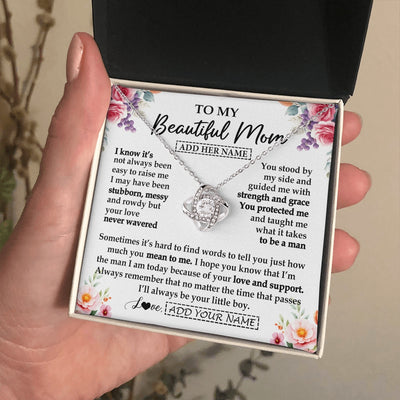 Love Knot Necklace 14K White Gold Finish | 2 | Personalized To My Beautiful Mom Gifts From Son Daughter Necklace Love You Jewelry Gifts For Loving Mothers Day Birthday Christmas Custom Gift Box Message Card | https://siriusteestore.