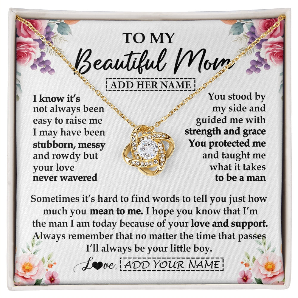 Love Knot Necklace 18K Yellow Gold Finish | 1 | Personalized To My Beautiful Mom Gifts From Son Daughter Necklace Love You Jewelry Gifts For Loving Mothers Day Birthday Christmas Custom Gift Box Message Card | https://siriusteestore.