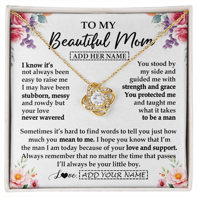 Love Knot Necklace 18K Yellow Gold Finish | 1 | Personalized To My Beautiful Mom Gifts From Son Daughter Necklace Love You Jewelry Gifts For Loving Mothers Day Birthday Christmas Custom Gift Box Message Card | https://siriusteestore.