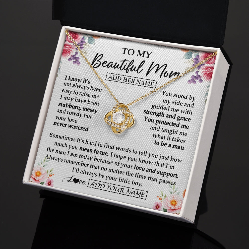Love Knot Necklace 18K Yellow Gold Finish | 2 | Personalized To My Beautiful Mom Gifts From Son Daughter Necklace Love You Jewelry Gifts For Loving Mothers Day Birthday Christmas Custom Gift Box Message Card | https://siriusteestore.