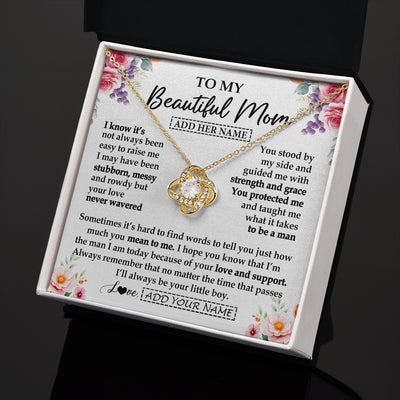 Love Knot Necklace 18K Yellow Gold Finish | 2 | Personalized To My Beautiful Mom Gifts From Son Daughter Necklace Love You Jewelry Gifts For Loving Mothers Day Birthday Christmas Custom Gift Box Message Card | https://siriusteestore.