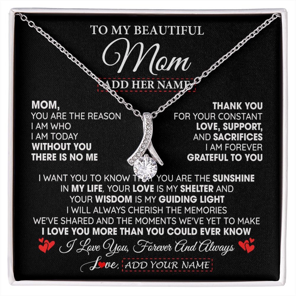 Alluring Beauty Necklace 14K White Gold Finish | 1 | Personalized To My Beautiful Mom Gifts Necklace From Son Daughter Without You There Is No Me Mom Birthday Gift Mothers Day Christmas Gift Box Message Card | siriusteestore.myshopify