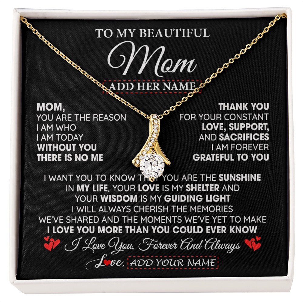 Alluring Beauty Necklace 18K Yellow Gold Finish | 1 | Personalized To My Beautiful Mom Gifts Necklace From Son Daughter Without You There Is No Me Mom Birthday Gift Mothers Day Christmas Gift Box Message Card | siriusteestore.myshopify