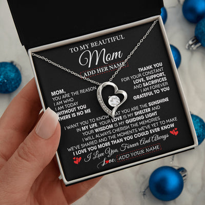 Forever Love Necklace 14K White Gold Finish | 2 | Personalized To My Beautiful Mom Gifts Necklace From Son Daughter Without You There Is No Me Mom Birthday Gift Mothers Day Christmas Gift Box Message Card | siriusteestore.myshopify