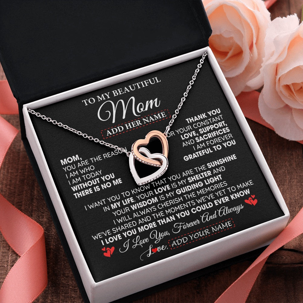 Interlocking Hearts Necklace Stainless Steel & Rose Gold Finish | 2 | Personalized To My Beautiful Mom Gifts Necklace From Son Daughter Without You There Is No Me Mom Birthday Gift Mothers Day Christmas Gift Box Message Card | siriusteestore.myshopify