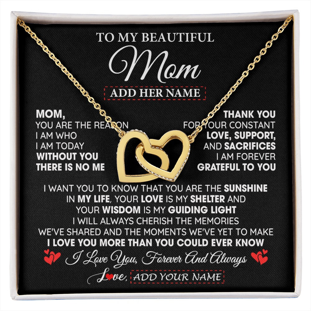 Interlocking Hearts Necklace 18K Yellow Gold Finish | 1 | Personalized To My Beautiful Mom Gifts Necklace From Son Daughter Without You There Is No Me Mom Birthday Gift Mothers Day Christmas Gift Box Message Card | siriusteestore.myshopify
