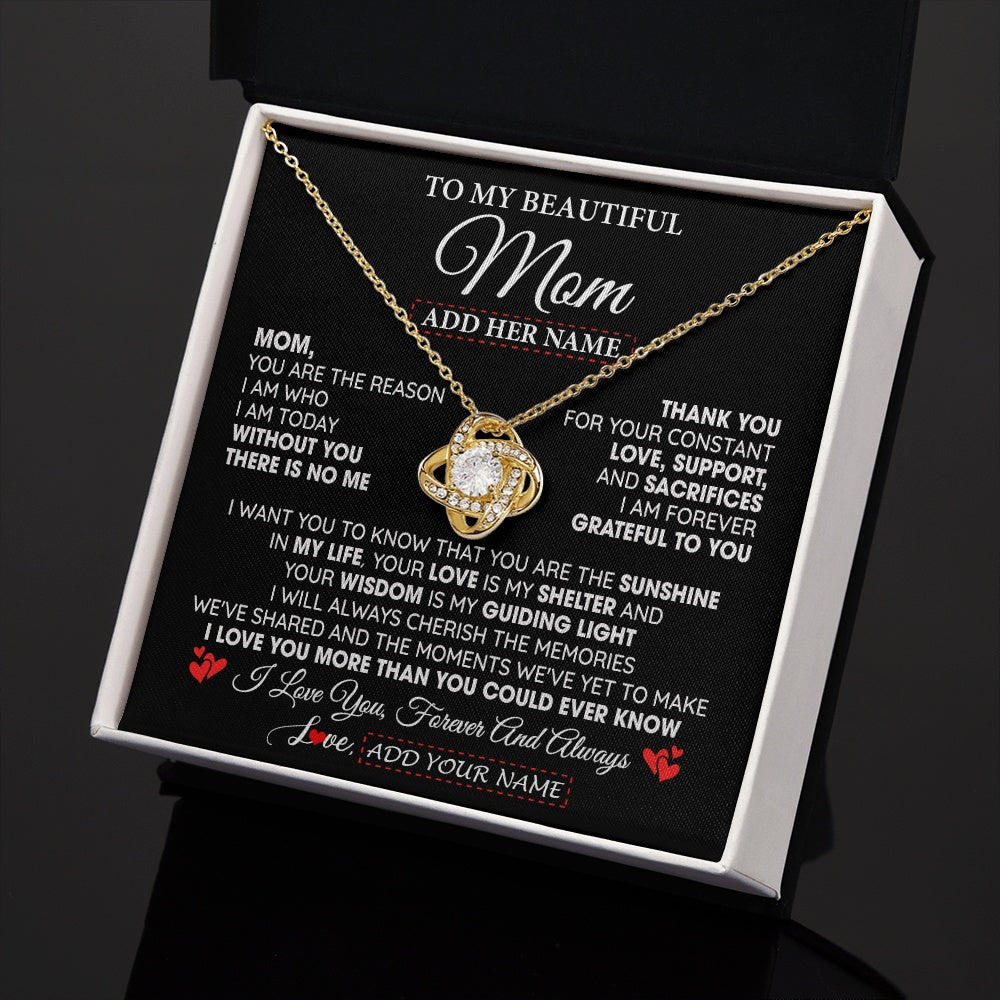 Love Knot Necklace 18K Yellow Gold Finish | 2 | Personalized To My Beautiful Mom Gifts Necklace From Son Daughter Without You There Is No Me Mom Birthday Gift Mothers Day Christmas Gift Box Message Card | siriusteestore.myshopify