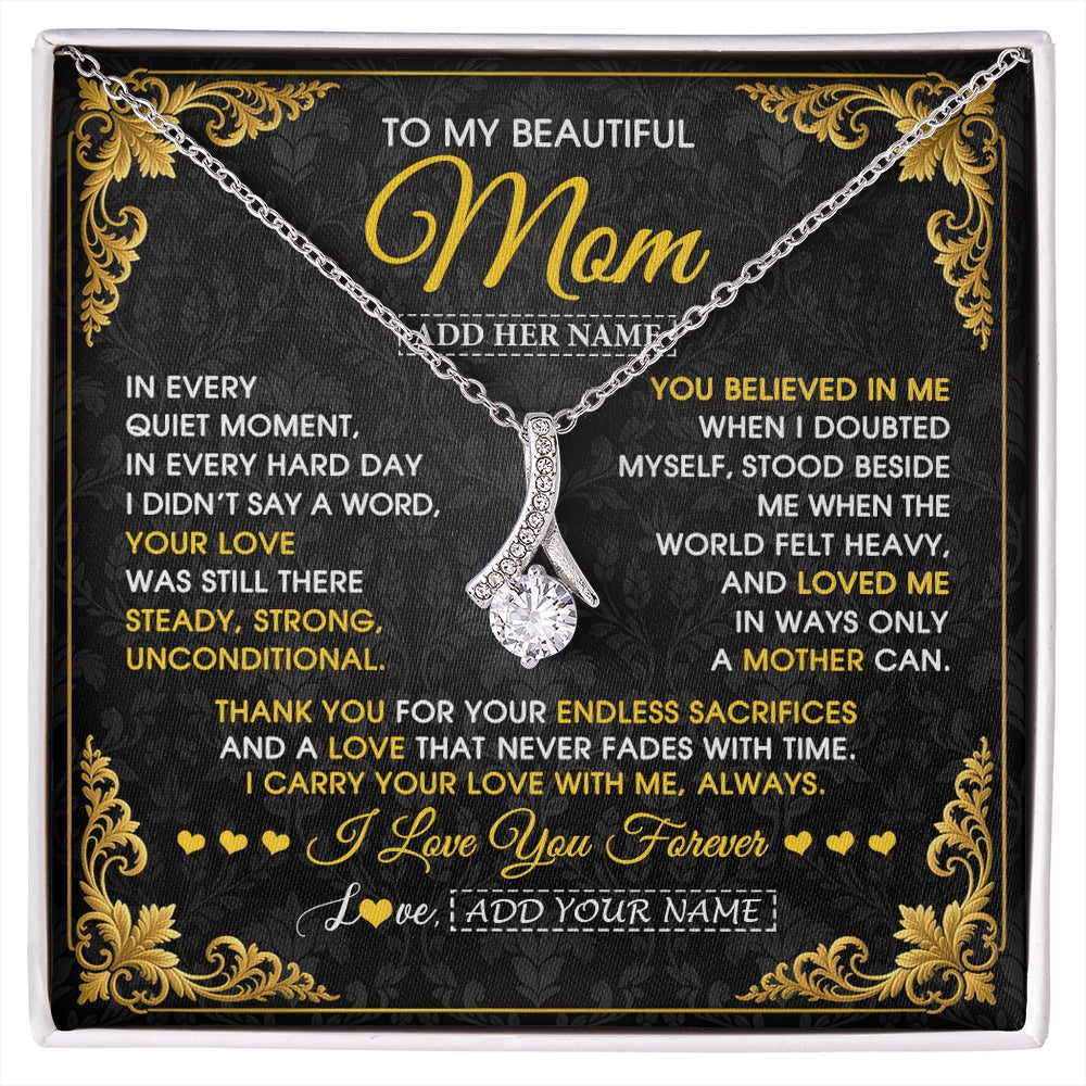 Alluring Beauty Necklace 14K White Gold Finish | 1 | Personalized To My Beautiful Mom Necklace Sentimental Jewelry Gift From Daughter Son Mother's Day Birthday Anniversary Christmas Custom Gift Box Message Card | https://siriusteestore.