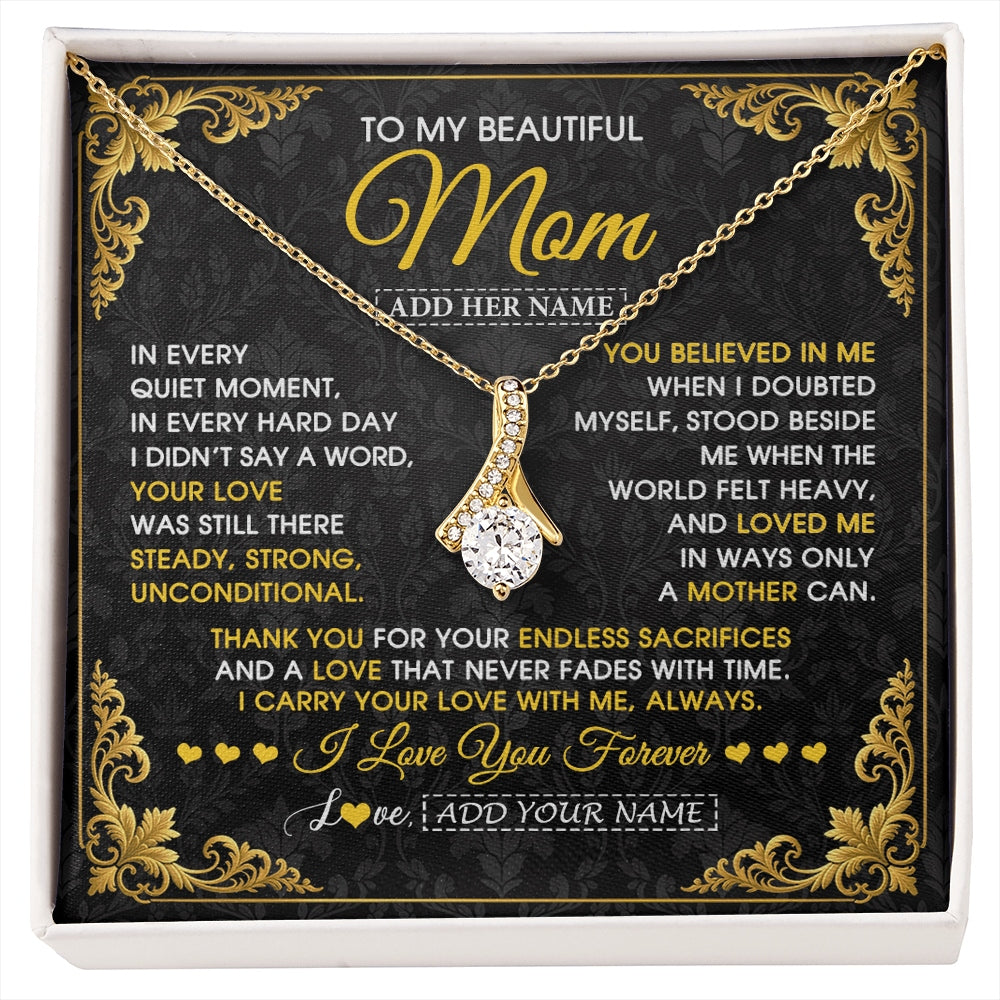 Alluring Beauty Necklace 18K Yellow Gold Finish | 1 | Personalized To My Beautiful Mom Necklace Sentimental Jewelry Gift From Daughter Son Mother's Day Birthday Anniversary Christmas Custom Gift Box Message Card | https://siriusteestore.