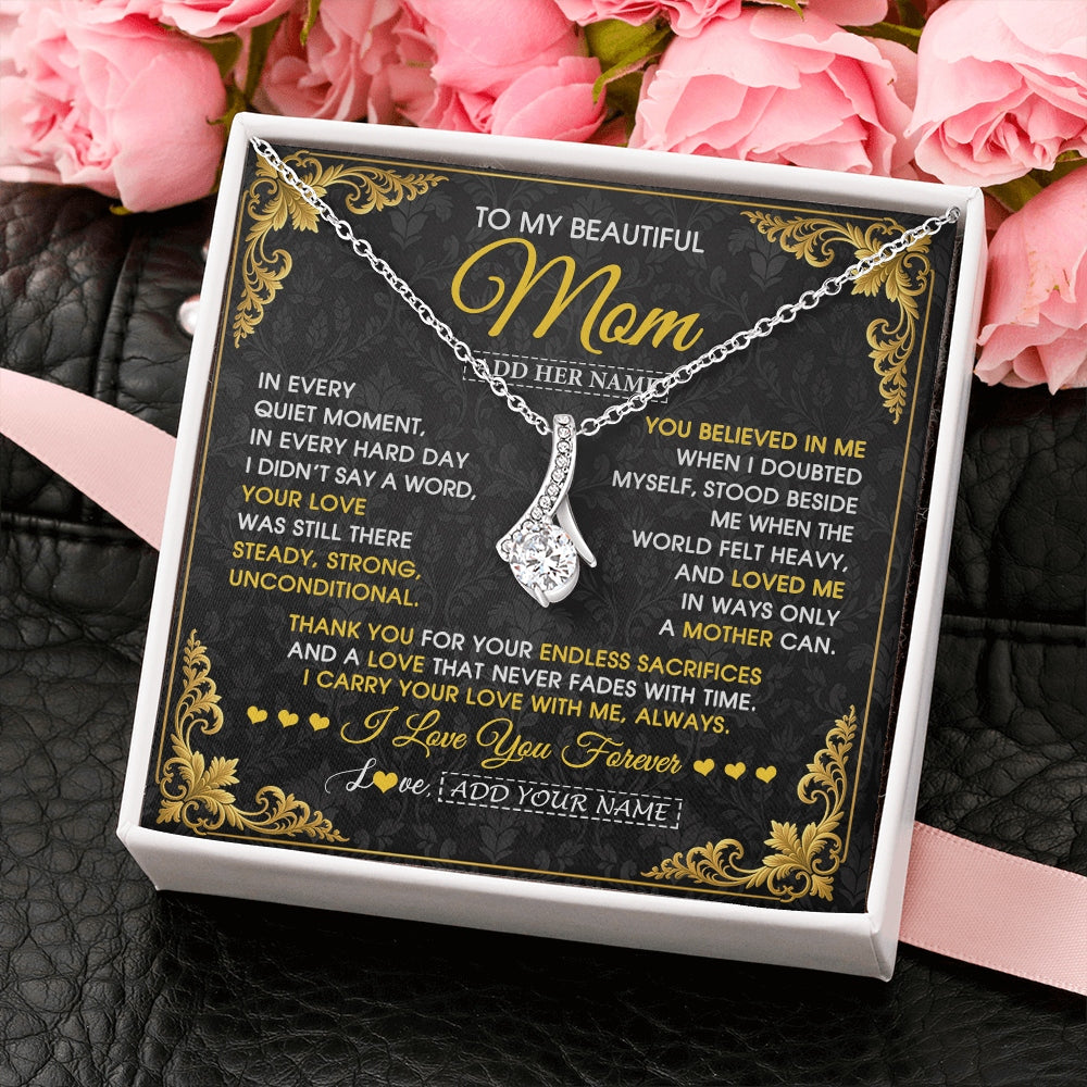 Alluring Beauty Necklace 14K White Gold Finish | 2 | Personalized To My Beautiful Mom Necklace Sentimental Jewelry Gift From Daughter Son Mother's Day Birthday Anniversary Christmas Custom Gift Box Message Card | https://siriusteestore.