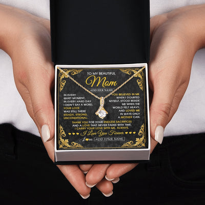 Alluring Beauty Necklace 18K Yellow Gold Finish | 2 | Personalized To My Beautiful Mom Necklace Sentimental Jewelry Gift From Daughter Son Mother's Day Birthday Anniversary Christmas Custom Gift Box Message Card | https://siriusteestore.
