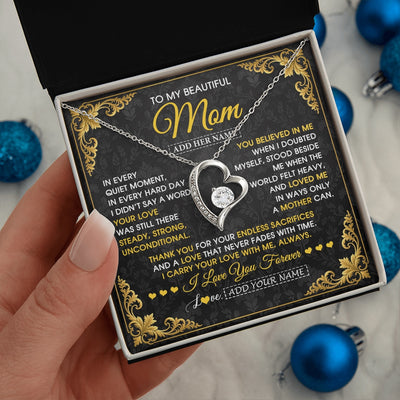 Forever Love Necklace 14K White Gold Finish | 2 | Personalized To My Beautiful Mom Necklace Sentimental Jewelry Gift From Daughter Son Mother's Day Birthday Anniversary Christmas Custom Gift Box Message Card | https://siriusteestore.