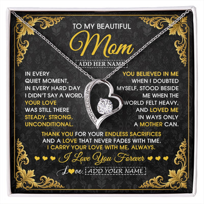 Forever Love Necklace 14K White Gold Finish | 1 | Personalized To My Beautiful Mom Necklace Sentimental Jewelry Gift From Daughter Son Mother's Day Birthday Anniversary Christmas Custom Gift Box Message Card | https://siriusteestore.