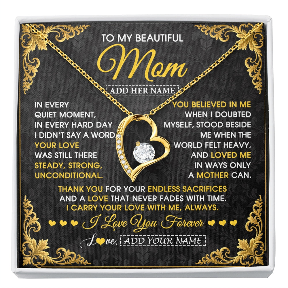 Forever Love Necklace 18K Yellow Gold Finish | 1 | Personalized To My Beautiful Mom Necklace Sentimental Jewelry Gift From Daughter Son Mother's Day Birthday Anniversary Christmas Custom Gift Box Message Card | https://siriusteestore.