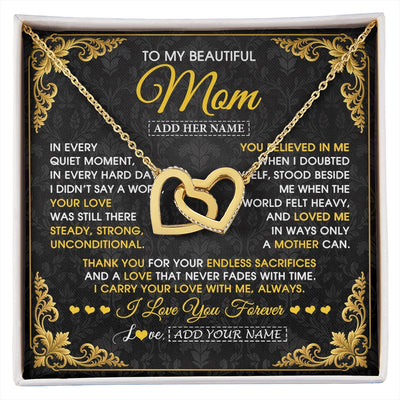 Interlocking Hearts Necklace 18K Yellow Gold Finish | 1 | Personalized To My Beautiful Mom Necklace Sentimental Jewelry Gift From Daughter Son Mother's Day Birthday Anniversary Christmas Custom Gift Box Message Card | https://siriusteestore.