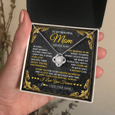 Love Knot Necklace 14K White Gold Finish | 2 | Personalized To My Beautiful Mom Necklace Sentimental Jewelry Gift From Daughter Son Mother's Day Birthday Anniversary Christmas Custom Gift Box Message Card | https://siriusteestore.