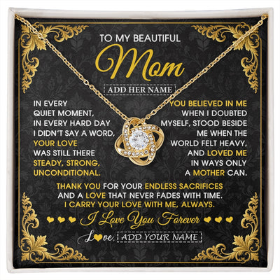 Love Knot Necklace 18K Yellow Gold Finish | 1 | Personalized To My Beautiful Mom Necklace Sentimental Jewelry Gift From Daughter Son Mother's Day Birthday Anniversary Christmas Custom Gift Box Message Card | https://siriusteestore.
