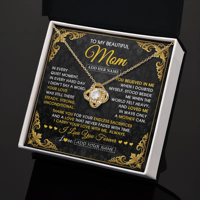 Love Knot Necklace 18K Yellow Gold Finish | 2 | Personalized To My Beautiful Mom Necklace Sentimental Jewelry Gift From Daughter Son Mother's Day Birthday Anniversary Christmas Custom Gift Box Message Card | https://siriusteestore.