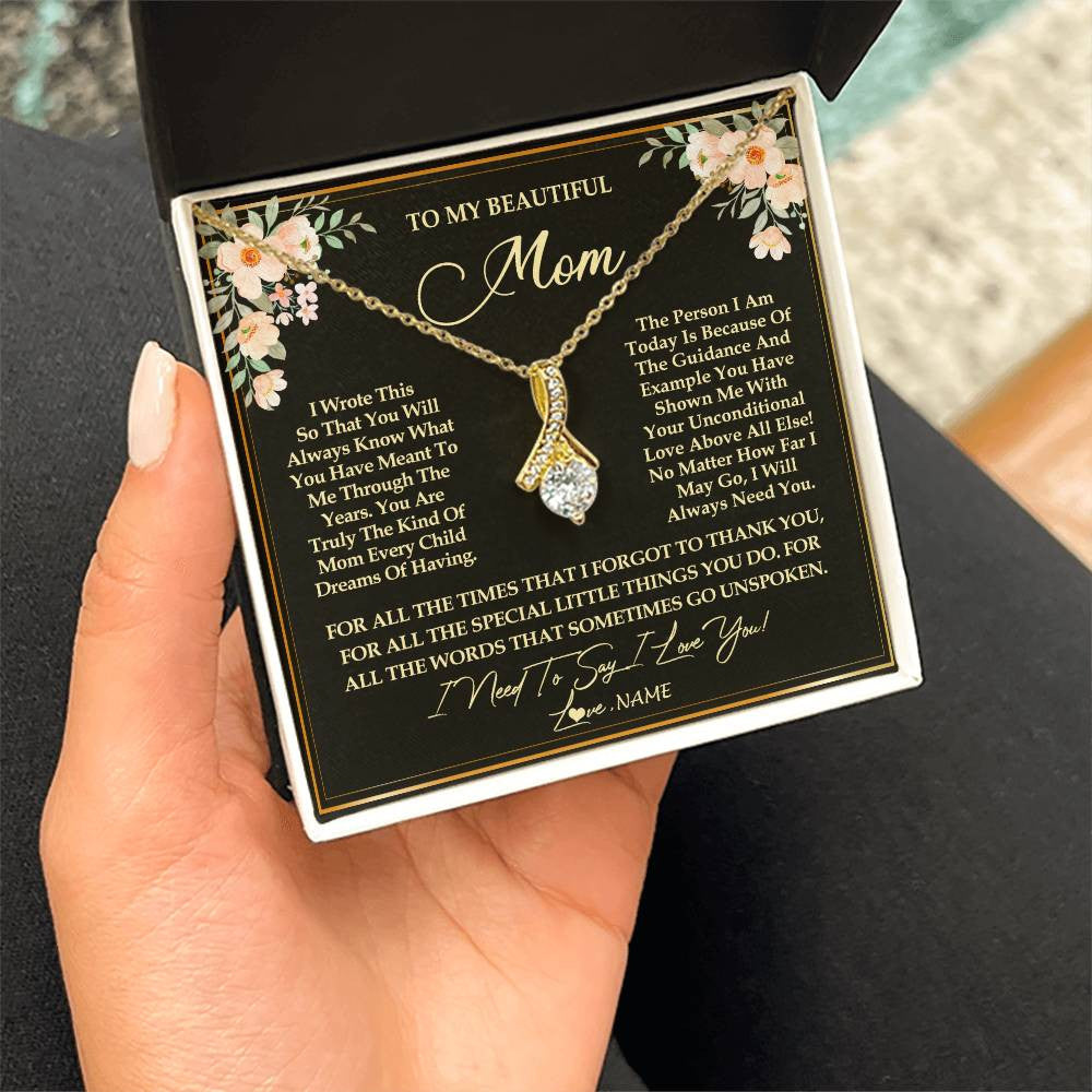 Alluring Beauty Necklace 18K Yellow Gold Finish | Personalized To My Beautiful Mom Necklace from Daughter Son I Need to Say I Love You Mom Birthday Mother's Day Pendant Jewelry Customized Gift Box Message Card | siriusteestore