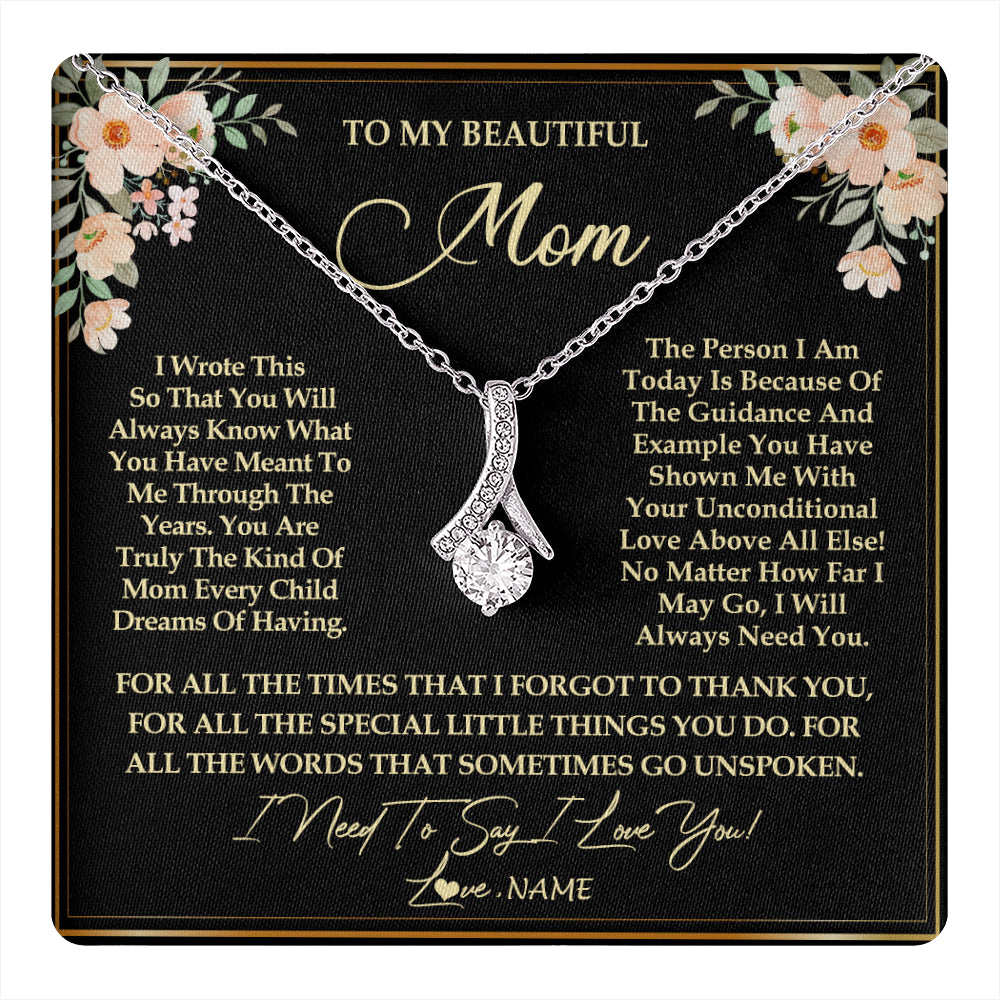 Alluring Beauty Necklace 14K White Gold Finish | 1 | Personalized To My Beautiful Mom Necklace from Daughter Son I Need to Say I Love You Mom Birthday Mother's Day Pendant Jewelry Customized Gift Box Message Card | siriusteestore