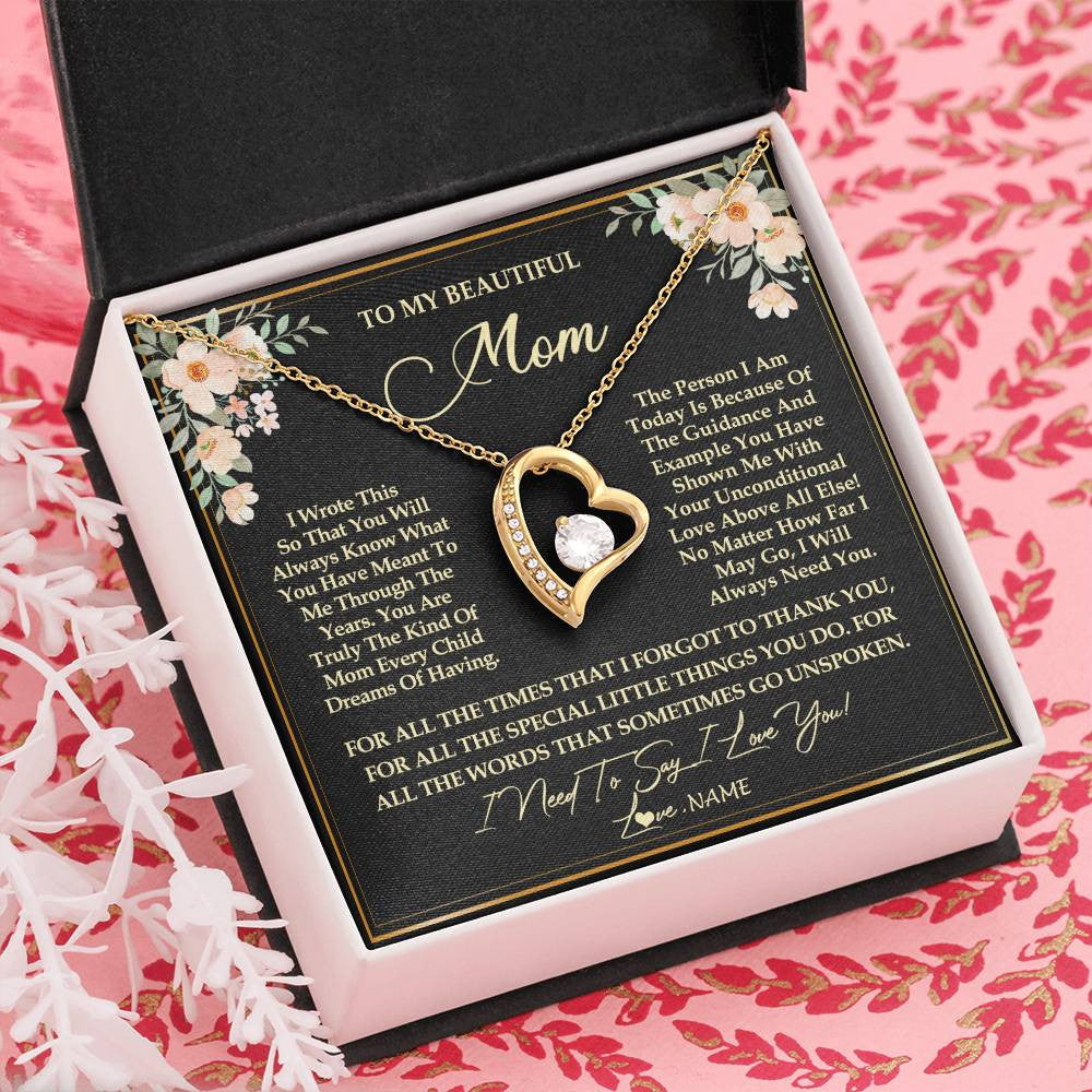 Forever Love Necklace 18K Yellow Gold Finish | Personalized To My Beautiful Mom Necklace from Daughter Son I Need to Say I Love You Mom Birthday Mother's Day Pendant Jewelry Customized Gift Box Message Card | siriusteestore
