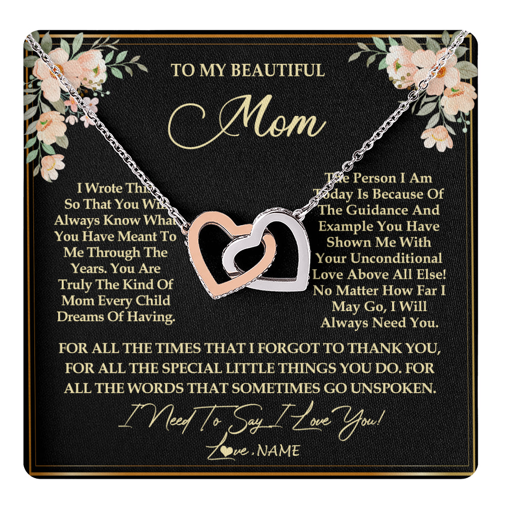 Interlocking Hearts Necklace Stainless Steel & Rose Gold Finish | 1 | Personalized To My Beautiful Mom Necklace from Daughter Son I Need to Say I Love You Mom Birthday Mother's Day Pendant Jewelry Customized Gift Box Message Card | siriusteestore