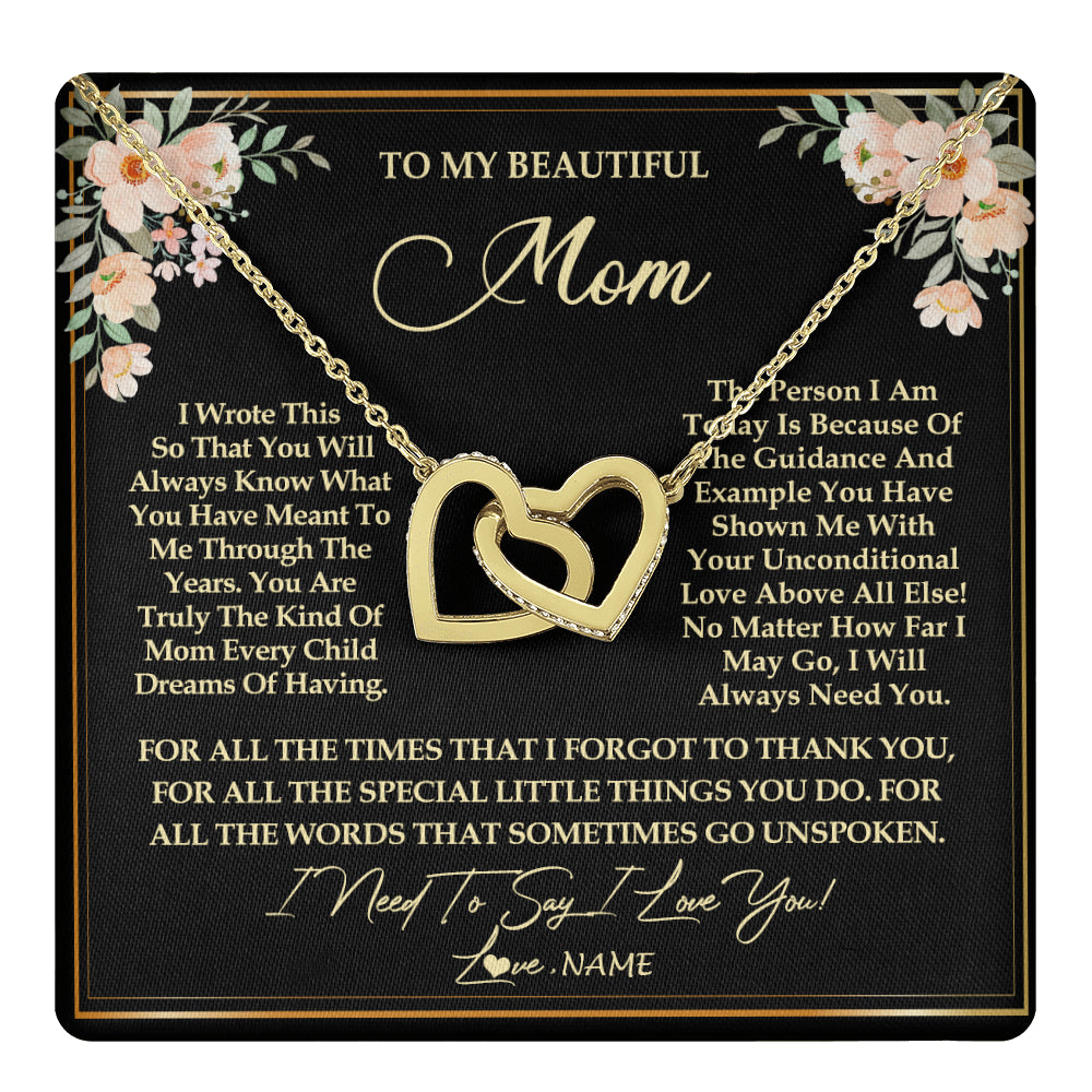 Interlocking Hearts Necklace 18K Yellow Gold Finish | 1 | Personalized To My Beautiful Mom Necklace from Daughter Son I Need to Say I Love You Mom Birthday Mother's Day Pendant Jewelry Customized Gift Box Message Card | siriusteestore