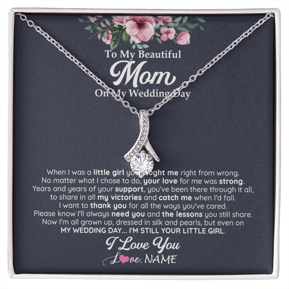 Alluring Beauty Necklace 14K White Gold Finish | 1 | Personalized To My Beautiful Mom On My Wedding Day Necklace From Daughter Little Girl Mother Of Bride Wedding Day Jewelry Customized Gift Box Message Card | siriusteestore