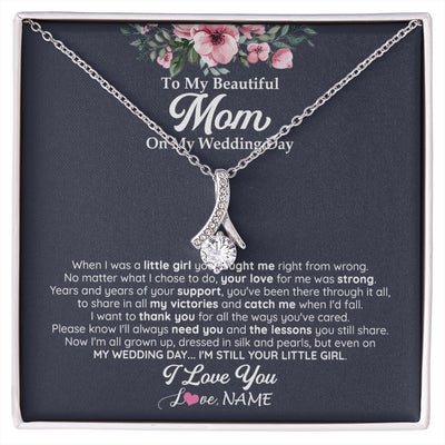 Alluring Beauty Necklace 14K White Gold Finish | 1 | Personalized To My Beautiful Mom On My Wedding Day Necklace From Daughter Little Girl Mother Of Bride Wedding Day Jewelry Customized Gift Box Message Card | siriusteestore