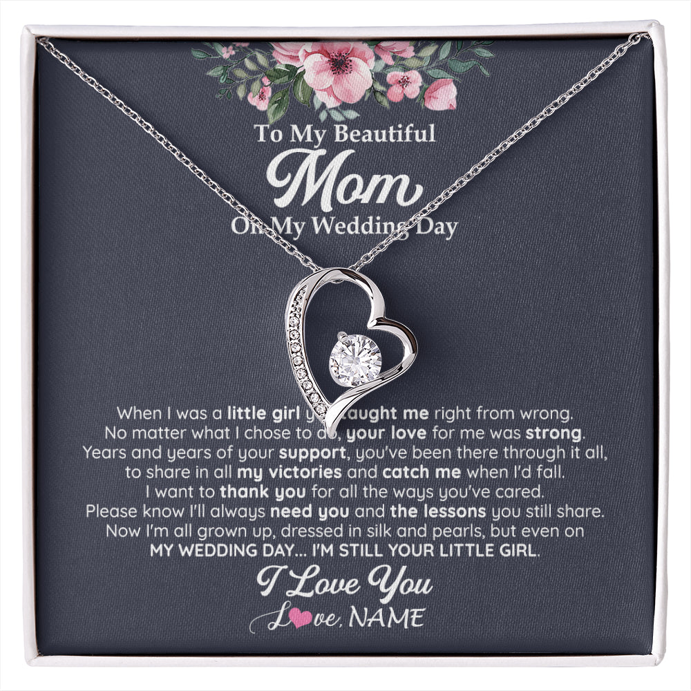 Forever Love Necklace 14K White Gold Finish | 1 | Personalized To My Beautiful Mom On My Wedding Day Necklace From Daughter Little Girl Mother Of Bride Wedding Day Jewelry Customized Gift Box Message Card | siriusteestore