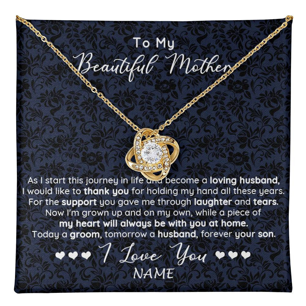 Love Knot Necklace 18K Yellow Gold Finish | 1 | Personalized To My Beautiful Mother Necklace From Son On My Wedding Day Mother Of The Groom For Mom Wedding Day Jewelry Customized Gift Box Message Card | siriusteestore