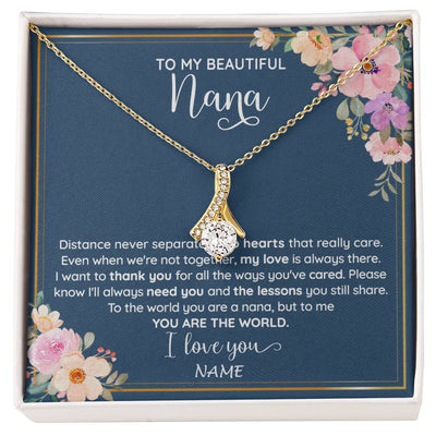 Alluring Beauty Necklace 18K Yellow Gold Finish | 1 | Personalized To My Beautiful Nana Necklace From Grandkids Granddaughter You Are The World Nana Birthday Mothers Day Christmas Customized Gift Box Message Card | siriusteestore