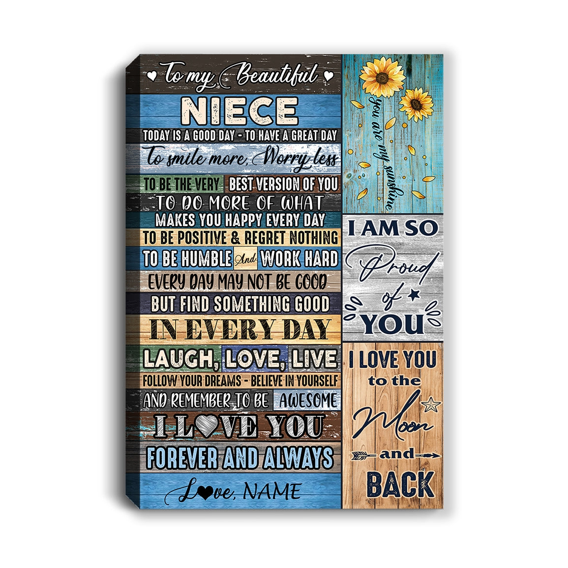 Personalized To My Beautiful Niece Canvas from Aunt Auntie Uncle Is A Good Day To Great Day Wood Birthday Custom Wall Art Print Home Decor Framed Canvas | siriusteestore