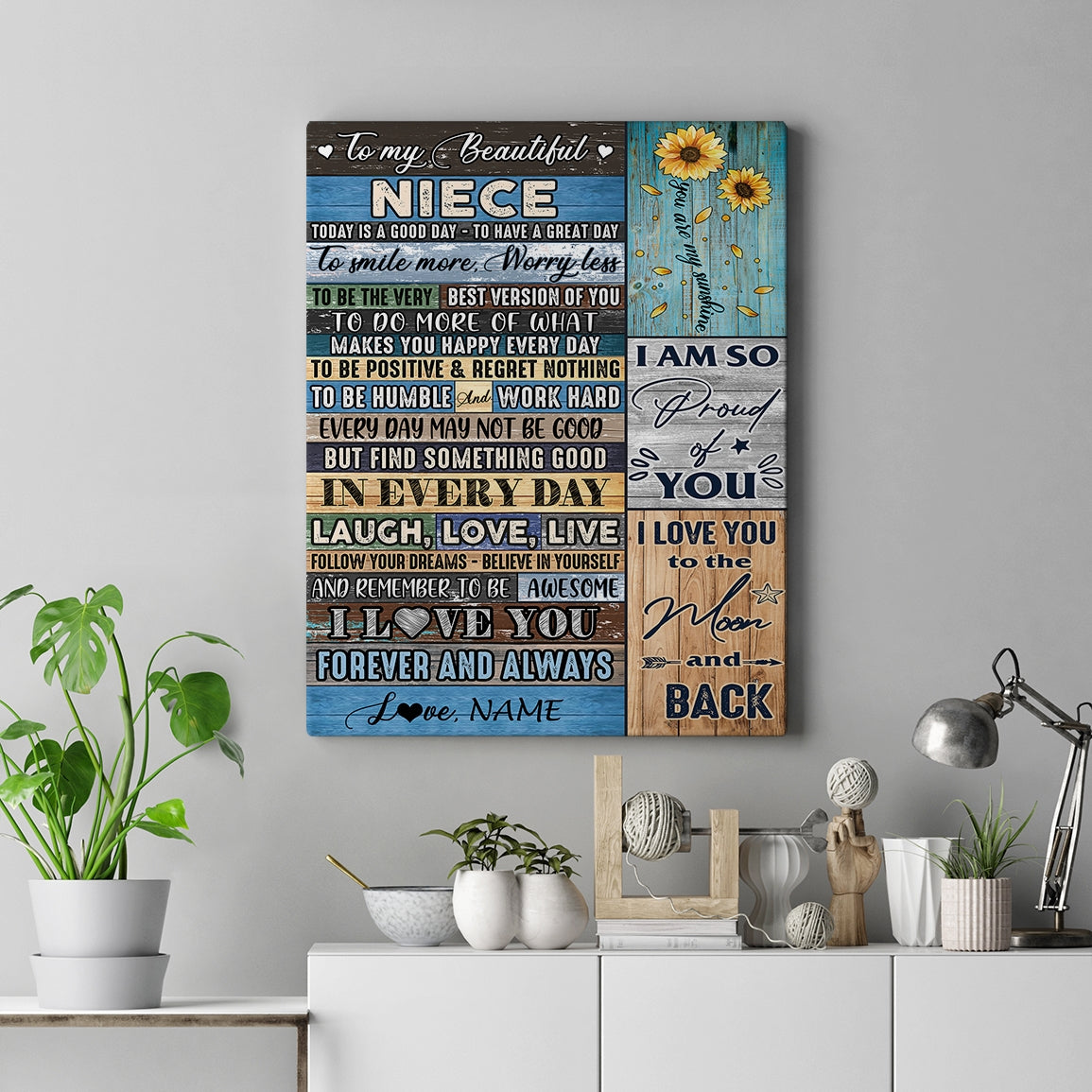 Personalized To My Beautiful Niece Canvas from Aunt Auntie Uncle Is A Good Day To Great Day Wood Birthday Custom Wall Art Print Home Decor Framed Canvas | siriusteestore