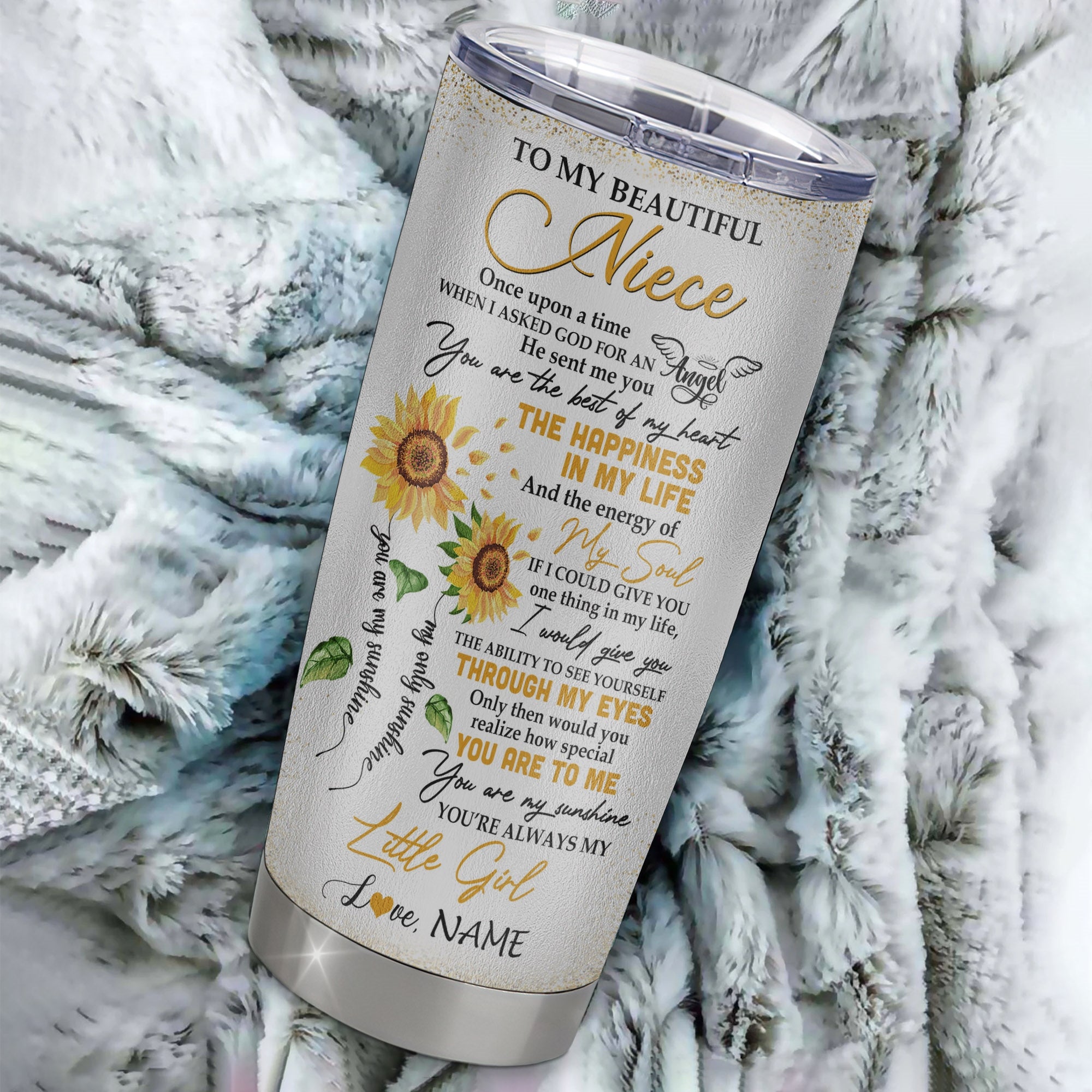 Personalized To My Beautiful Niece From Aunt Uncle Auntie Stainless Steel Tumbler Cup I Love You To Moon Elephant Sunflower Niece Birthday Christmas Travel Mug | siriusteestore